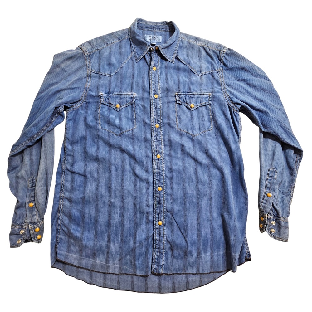 Ryan Michael Western Snap Shirt Mens Large Silk Cotton Jacquard Diamond E158YE